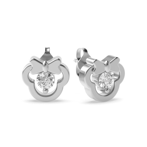 3 Prong Round White Gold Bow design Diamond Earrings