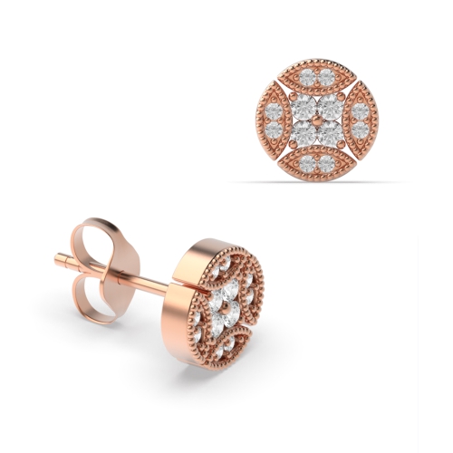 Pave Setting Round Rose Gold Bezelear Diamond Earrings