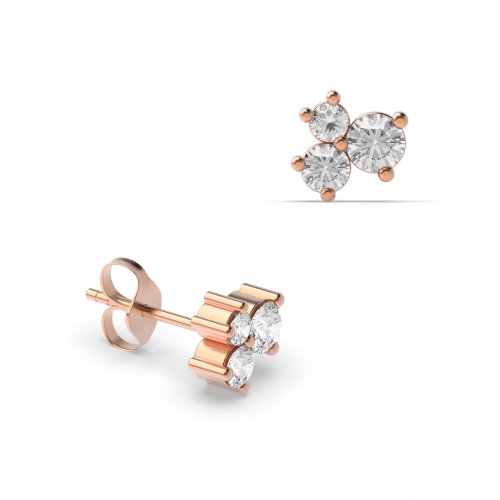 3 Prong Round Rose Gold Glimmer trio Diamond Earrings