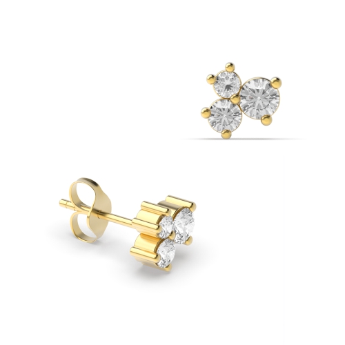 3 Prong Round Yellow Gold Glimmer trio Diamond Earrings