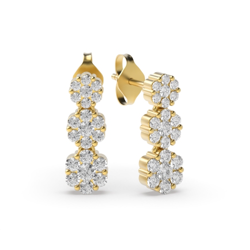 Pave Setting Round Yellow Gold Elegnat Diamond Earrings