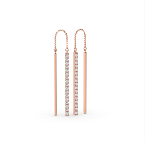 Pave Setting Round Rose Gold Bar chain Diamond Earrings