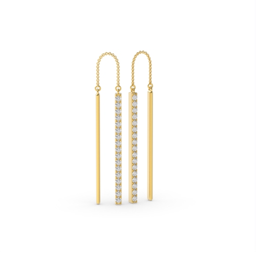 Pave Setting Round Yellow Gold Bar chain Diamond Earrings