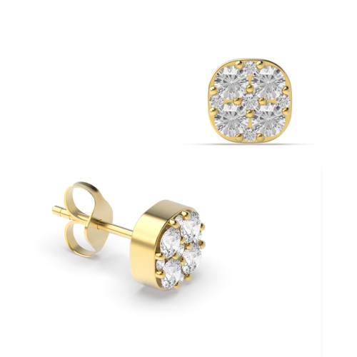 Pave Setting Round Yellow Gold Glimmer radiance Diamond Earrings