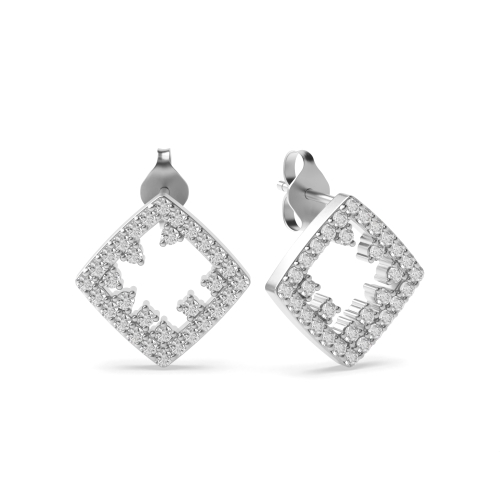 Pave Setting Round White Gold Square shaped Diamond Earrings