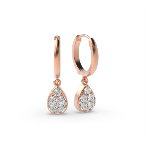 Pave Setting Round Rose Gold Pear shaped cluster Diamond Earrings