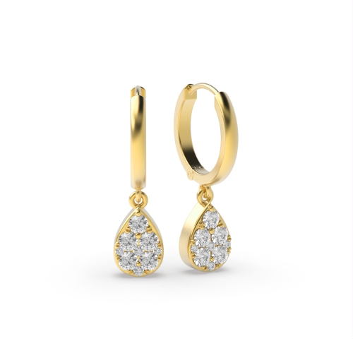 Pave Setting Round Yellow Gold Pear shaped cluster Diamond Earrings