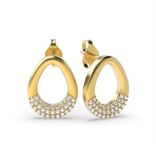 Pave Setting Round Yellow Gold Nova Diamond Earrings