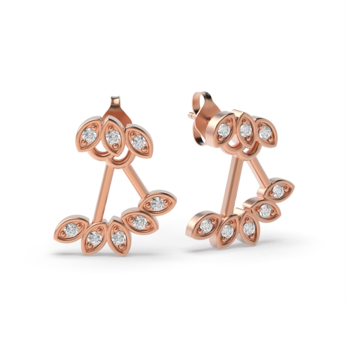 Pave Setting Round Rose Gold Small leaf Diamond Earrings