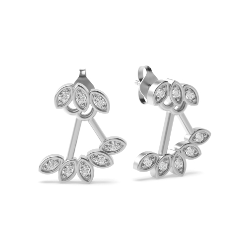 Pave Setting Round White Gold Small leaf Diamond Earrings
