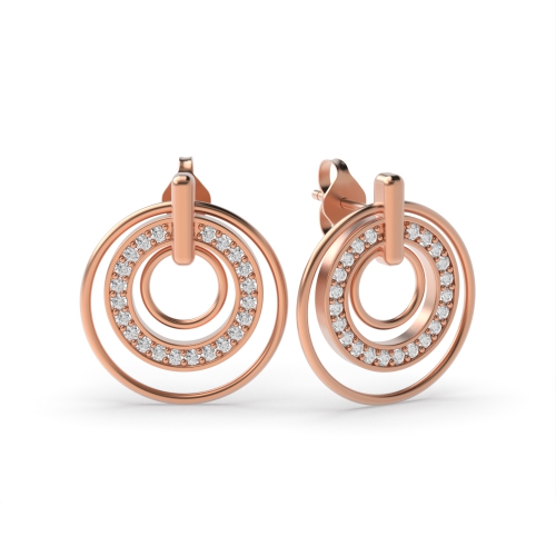 Pave Setting Round Rose Gold Multi circle Diamond Earrings