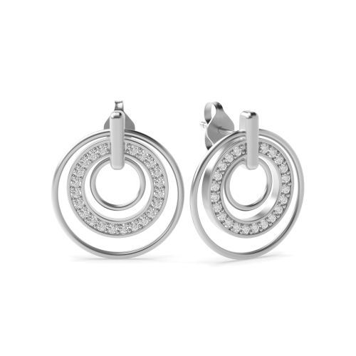 Pave Setting Round White Gold Multi circle Diamond Earrings