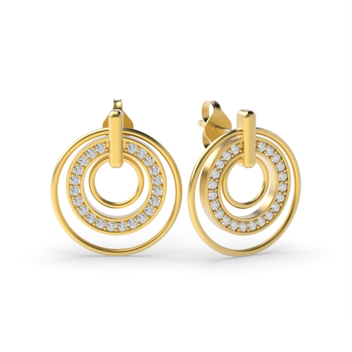 Pave Setting Round Yellow Gold Multi circle Diamond Earrings