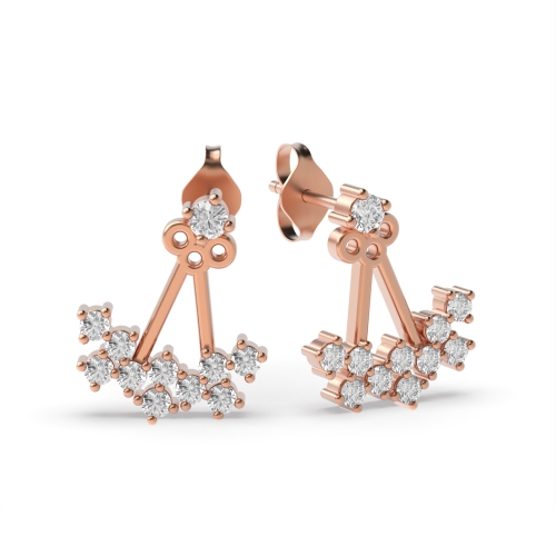 4 Prong Round Rose Gold Pendulum Diamond Earrings