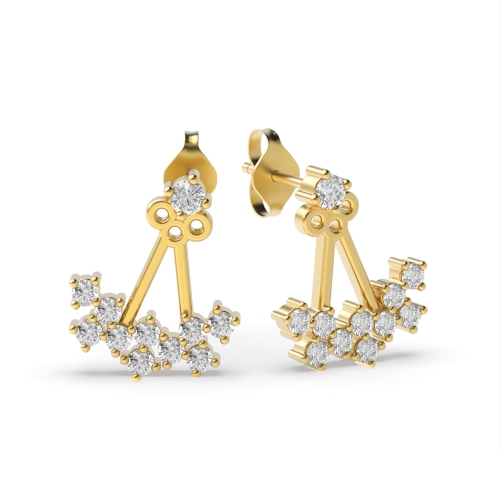 4 Prong Round Yellow Gold Pendulum Diamond Earrings