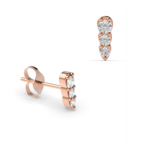 4 Prong Round Rose Gold Graduating 3 stone Diamond Earrings