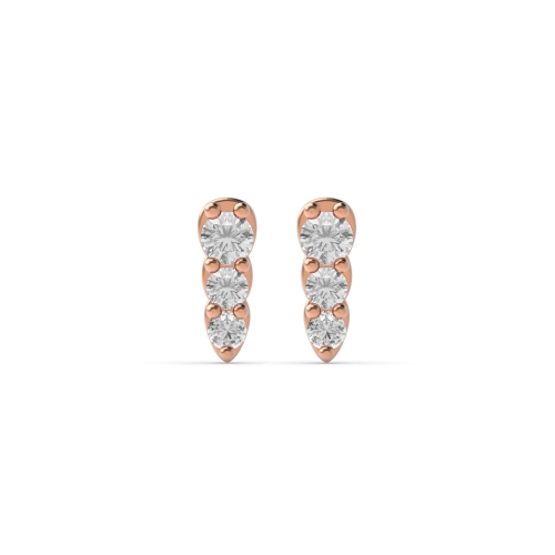 4 Prong Round Rose Gold Graduating 3 stone Diamond Earrings