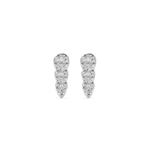 4 Prong Round White Gold Graduating 3 stone Diamond Earrings