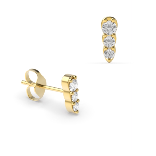 4 Prong Round Yellow Gold Graduating 3 stone Diamond Earrings