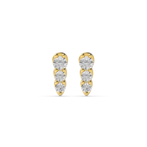 4 Prong Round Yellow Gold Graduating 3 stone Diamond Earrings