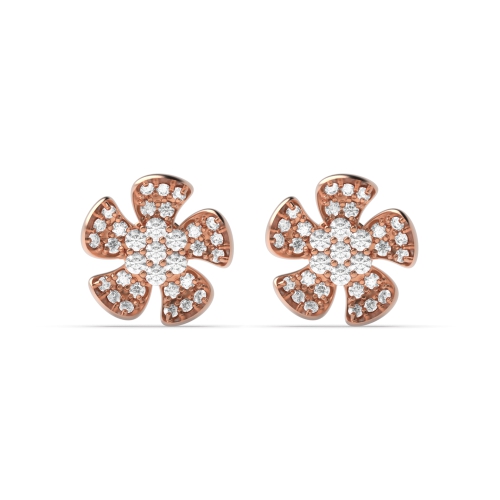 Pave Setting Round Rose Gold Five petal flower Diamond Earrings