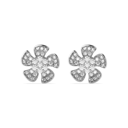 Pave Setting Round White Gold Five petal flower Diamond Earrings