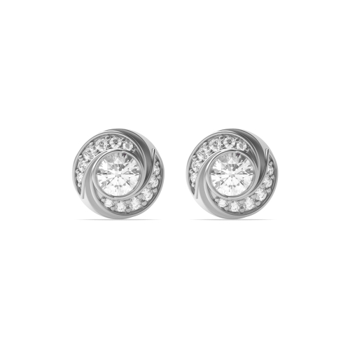 Pave Setting Round White Gold Cluster Earrings