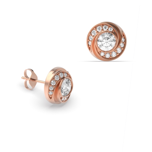 Pave Setting Round Rose Gold Twisted halo Diamond Earrings
