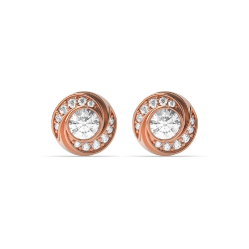Pave Setting Round Rose Gold Twisted halo Diamond Earrings