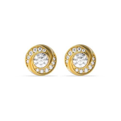 Pave Setting Round Yellow Gold Cluster Earrings