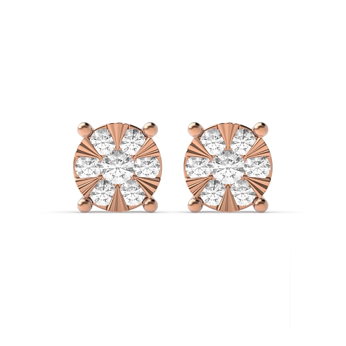 4 Prong Round Rose Gold 0.30ct illusion set Diamond Earrings