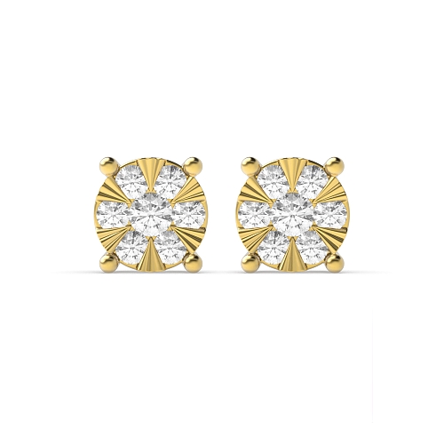 4 Prong Round Yellow Gold 0.30ct illusion set Diamond Earrings
