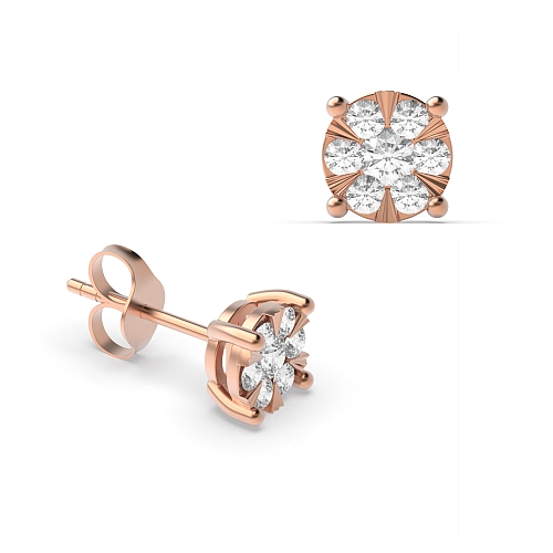 4 Prong Round Rose Gold 0.65ct Sunburst Stellated Diamond Earrings
