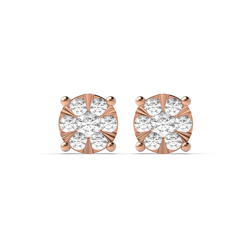 4 Prong Round Rose Gold 0.65ct Sunburst Stellated Diamond Earrings