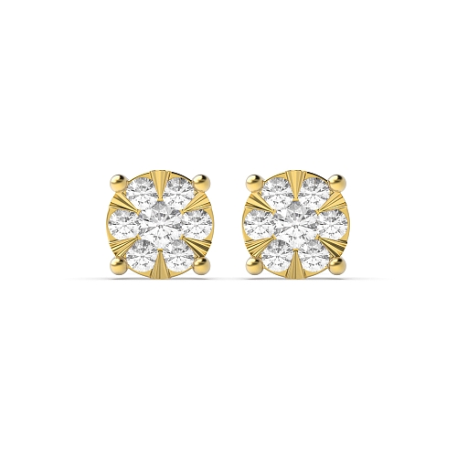 4 Prong Round Yellow Gold 0.65ct Sunburst Stellated Diamond Earrings
