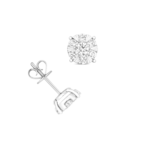 4 Prong Round Platinum Cluster Diamond Earrings