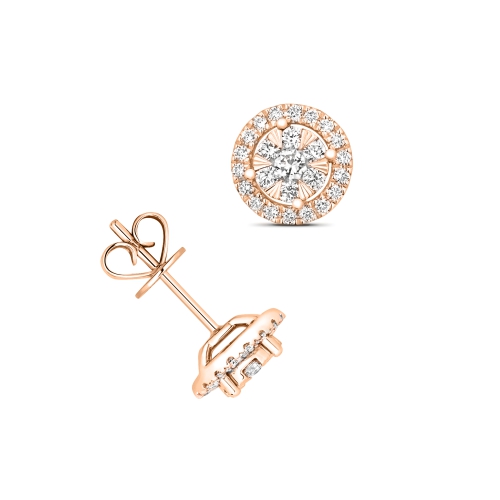 4 Prong Rose Gold Round shaped cluster Diamond Earrings
