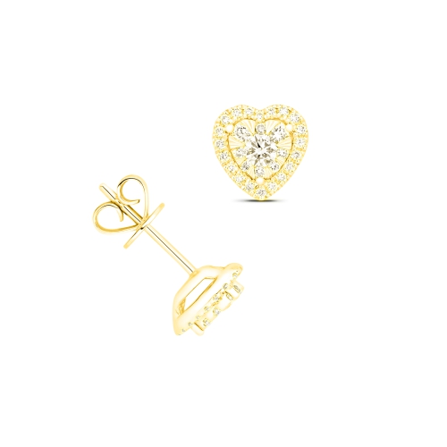 4 Prong Round Yellow Gold Heart shaped cluster Diamond Earrings