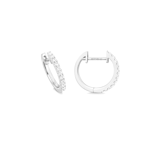 4 Prong Round Silver Hoop Diamond Earrings