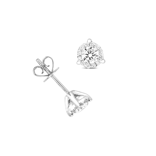 4 Prong Round White Gold Illusion Stud Diamond Earrings