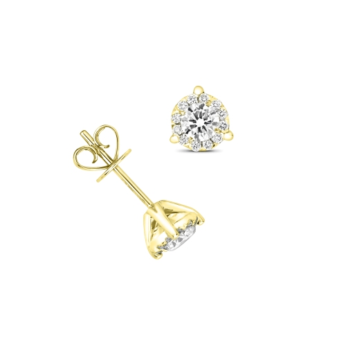 4 Prong Round Yellow Gold Illusion Stud Diamond Earrings