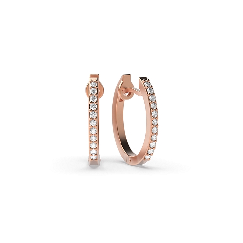 4 Prong Round Rose Gold Petit delicate Hoop Diamond Earrings