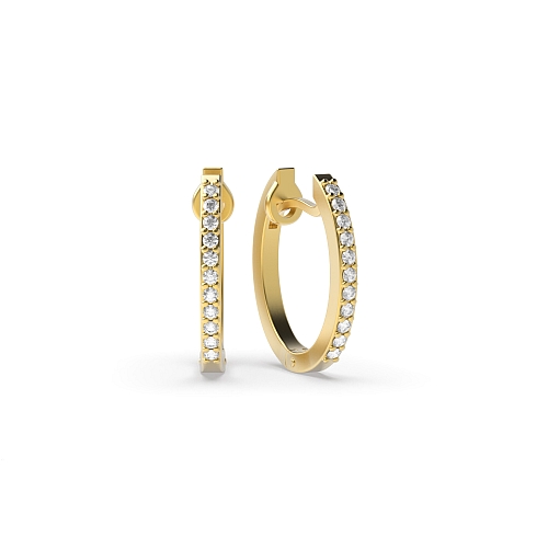 4 Prong Round Yellow Gold Petit delicate Hoop Diamond Earrings