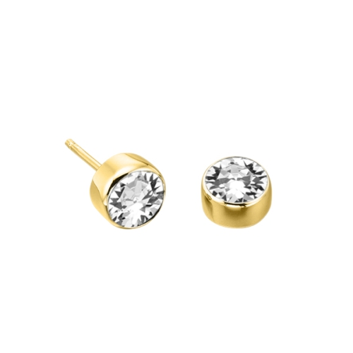 Bezel Setting Round Yellow Gold Diamond Earrings