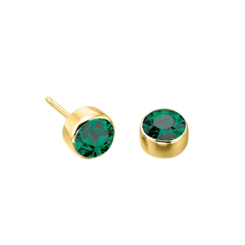 Bezel Setting Round Yellow Gold Birthstone Lab Grown Diamond Earrings