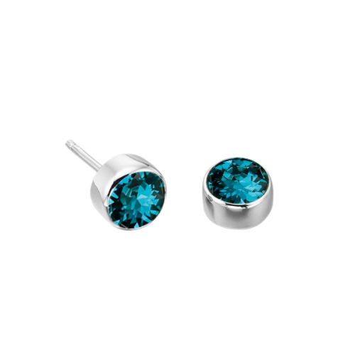 bezel setting round shape aquamarine birthstone earring