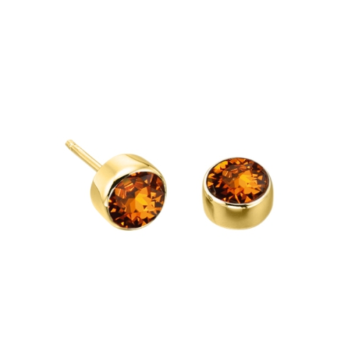 Bezel Setting Round Yellow Gold Birthstone Lab Grown Diamond Earrings