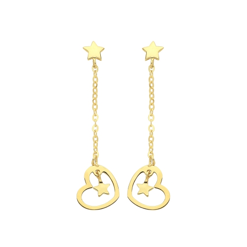 Yellow Gold Star dangle Diamond Earrings