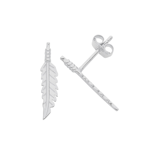 White Gold Feather Diamond Earrings