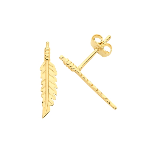 Yellow Gold Feather Diamond Earrings